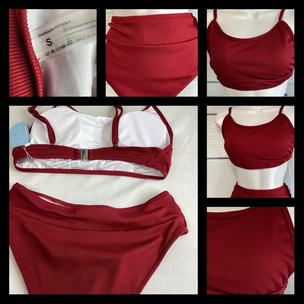 Burgundy two piece swimsuit 36 - Picture 2 of 5